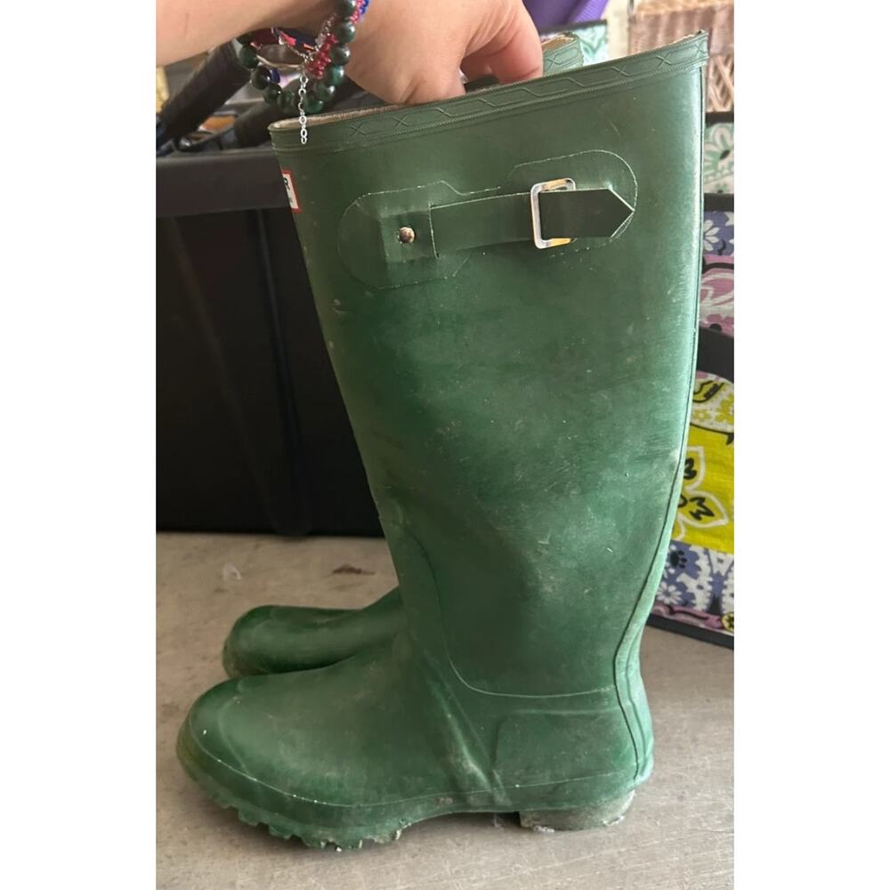 Hunter Vtg Original Tall Rain Boots Green Rubber Wellies Sz 11 Made in Scotland - Picture 10 of 12